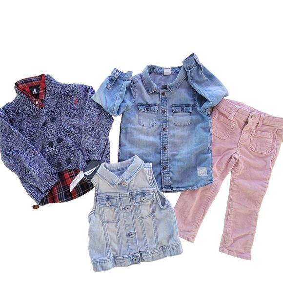 other Other - Girls Boys Baby 24M 2T Clothes Bundle - Jeans, Corduroy, Sweater, Vest Gap H&M